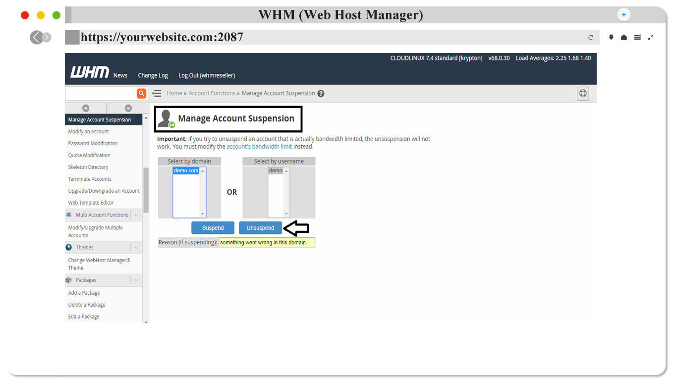 How to suspend and unsuspend client account? (Reseller Part 5) TOSHOST LTD