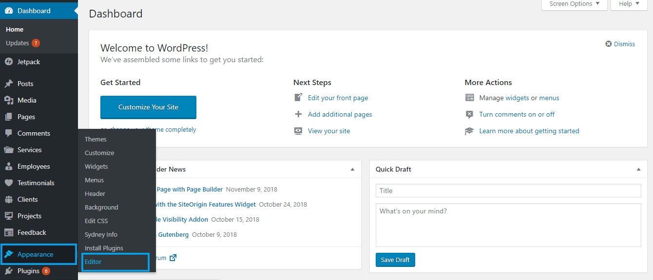 WP Dashboard